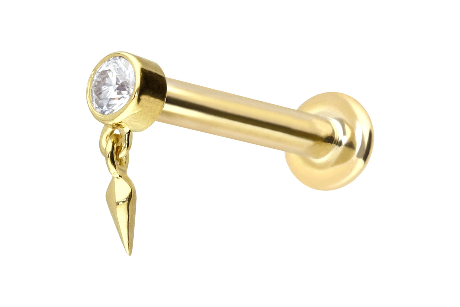 14 Karat Gold Labret Piercing mit Innengewinde MOISSANIT + SPITZE